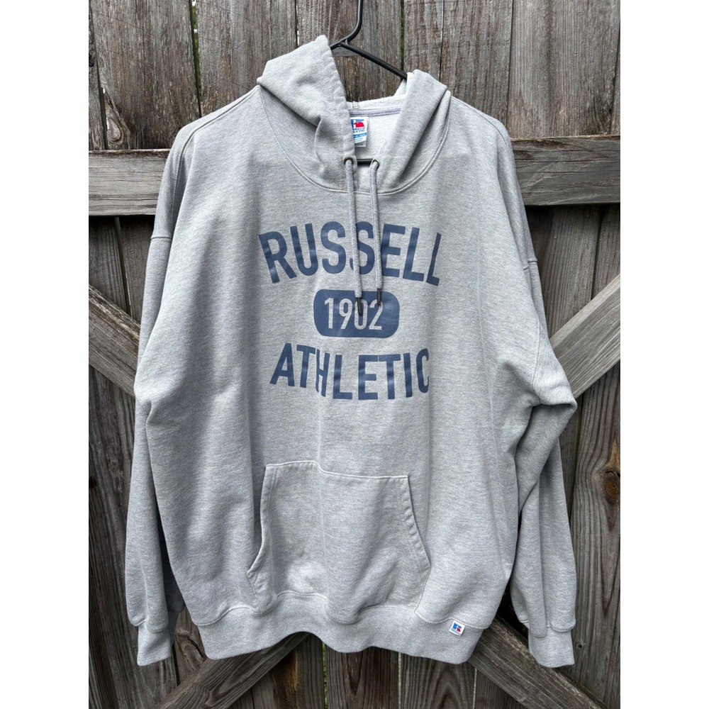 Russell Athletic 1902 Graphic Hoodie Mens XXL Gray Pullover Sweatshirt